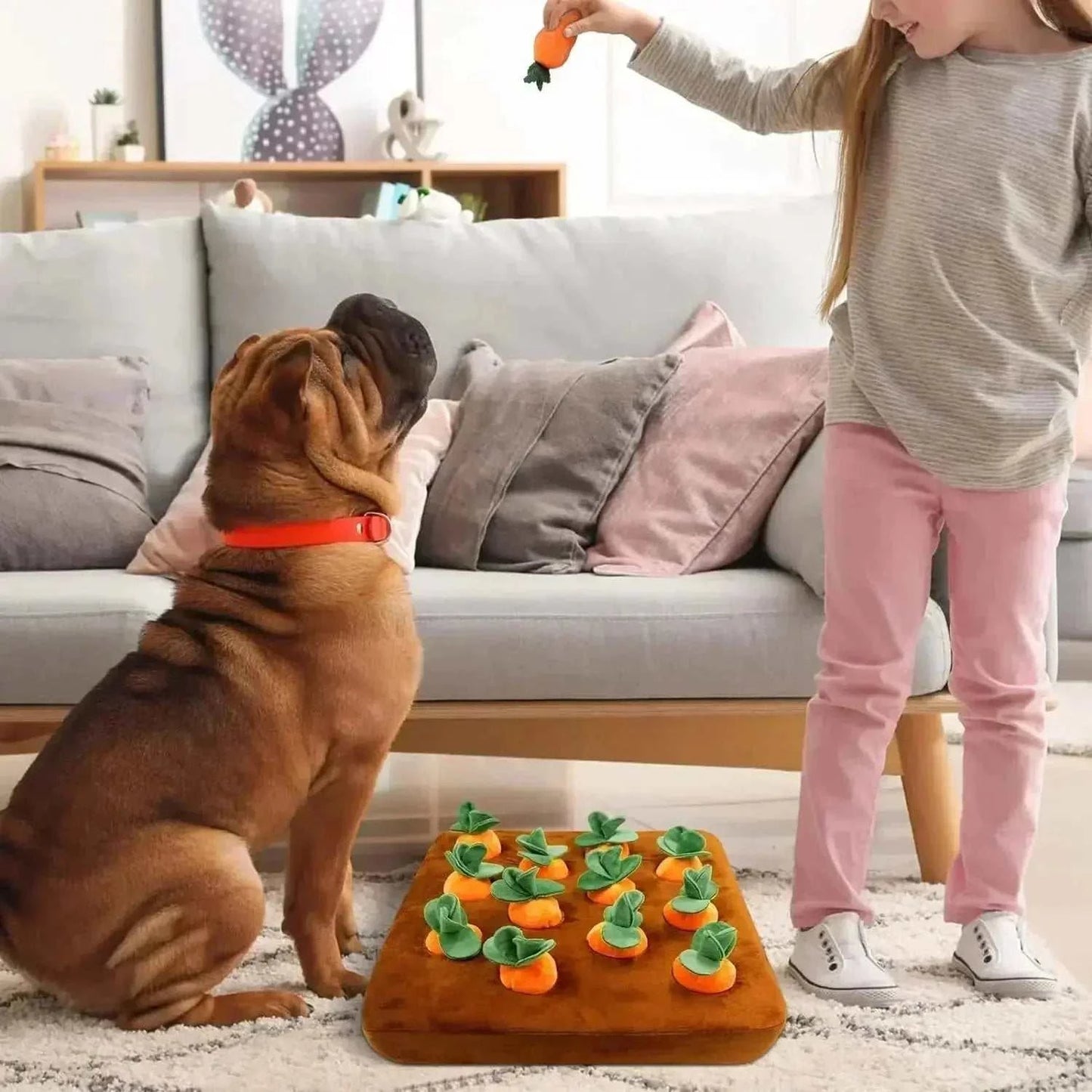 Carrot Farm Interactive Plush Dog ToyCarrot Farm Interactive Plush Dog ToyPaws And PensCarrot Farm Interactive Plush Dog Toy
Does your dog need something to keep him entertained?
The interactive carrot farm prevents your dog from getting bored by keepiPaws and pens