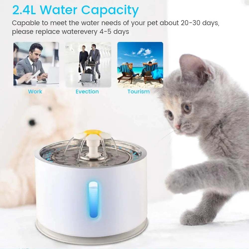 2.4L Automatic Cat Water Fountain2.4L Automatic Cat Water FountainPaws And PensThe New Drinking Fountain Is Finally Here!
Say goodbye to ineffective water bowls that contaminate water with hair and toxic bacteria from the floor. These outdated Paws and pens